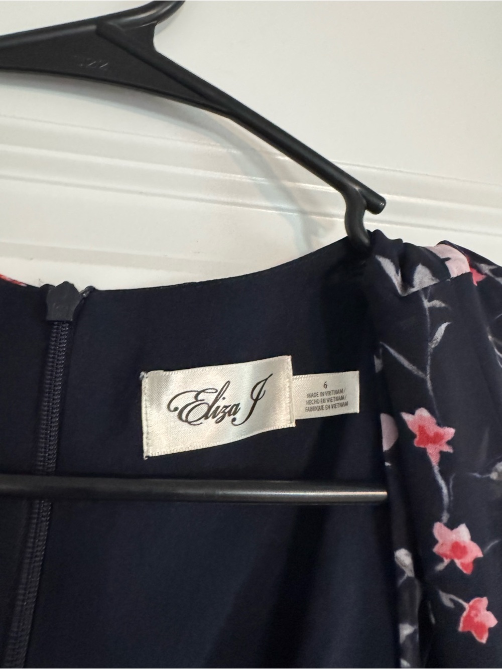 Eliza J Navy Floral Wrap Dress with Hot Pink Sash - Picture 3 of 5